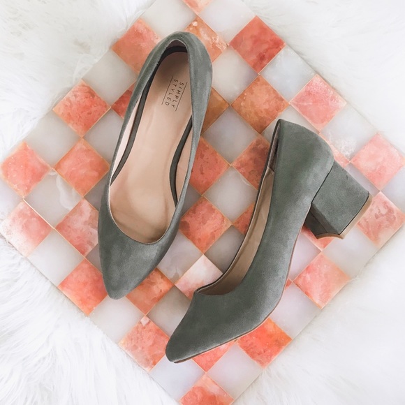 sage green block heels